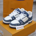 Giày Louis Vuitton LV Trainer Monogram Denim White Blue Like Auth