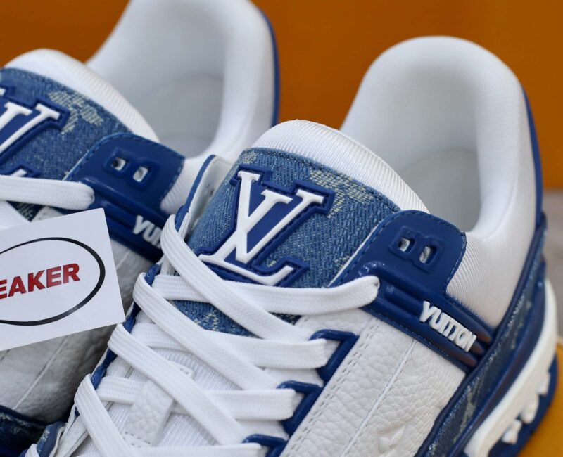 Giày Louis Vuitton LV Trainer Monogram Denim White Blue Like Auth