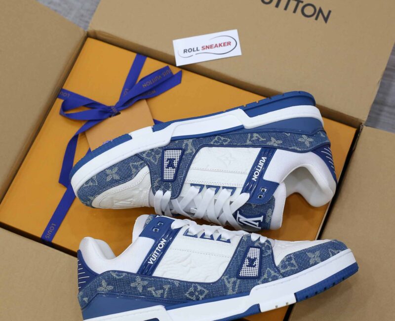 Giày Louis Vuitton LV Trainer Monogram Denim White Blue Like Auth