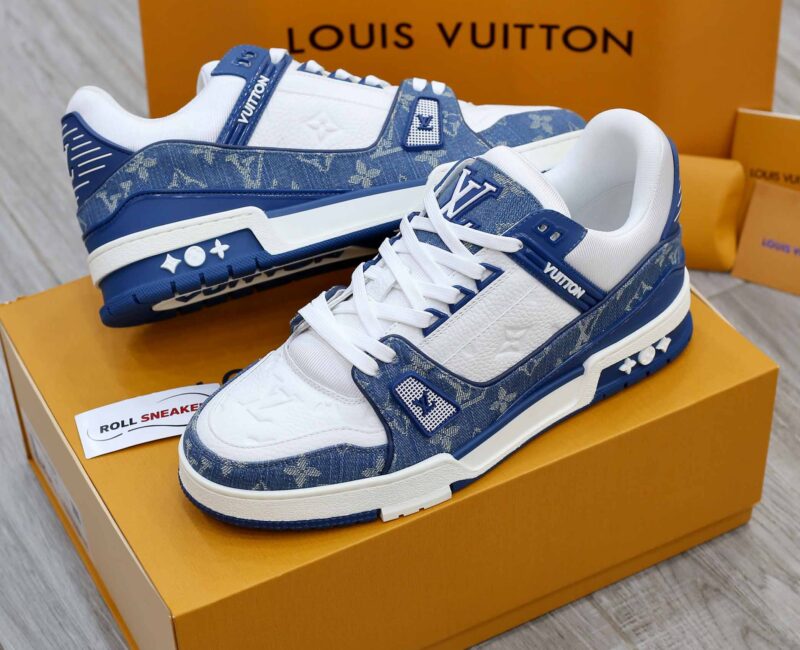 Giày Louis Vuitton LV Trainer Monogram Denim White Blue Like Auth
