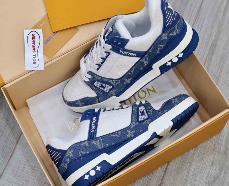 Giày Louis Vuitton LV Trainer Monogram Denim White Blue Like Auth