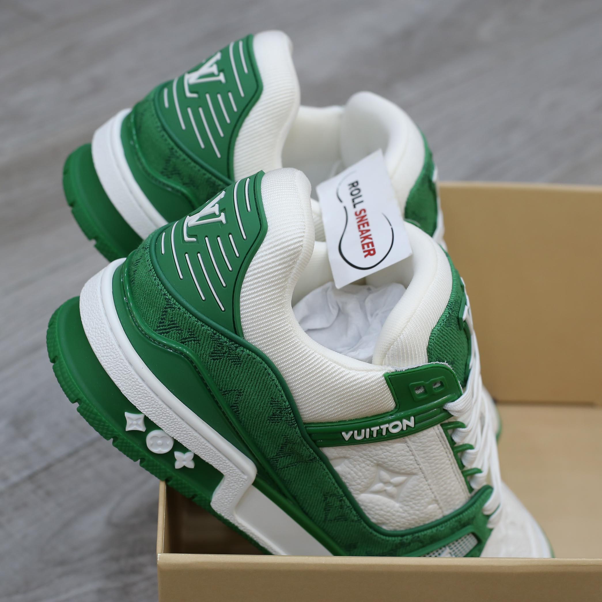 Giày Louis Vuitton LV Trainer Xanh Green Monogram Denim Like Auth