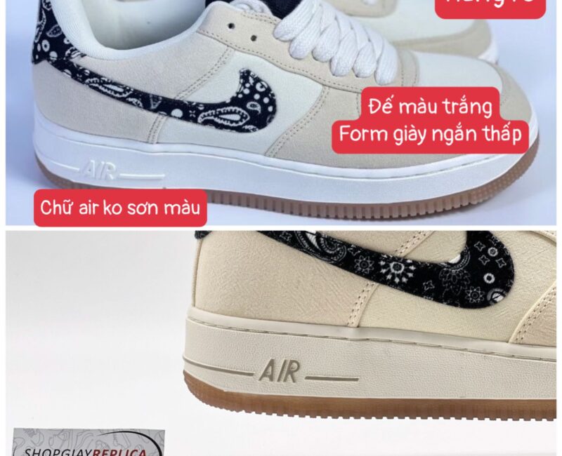 so sánh giày air force 1 af1 paisley chuẩn like auth và rep 1:1