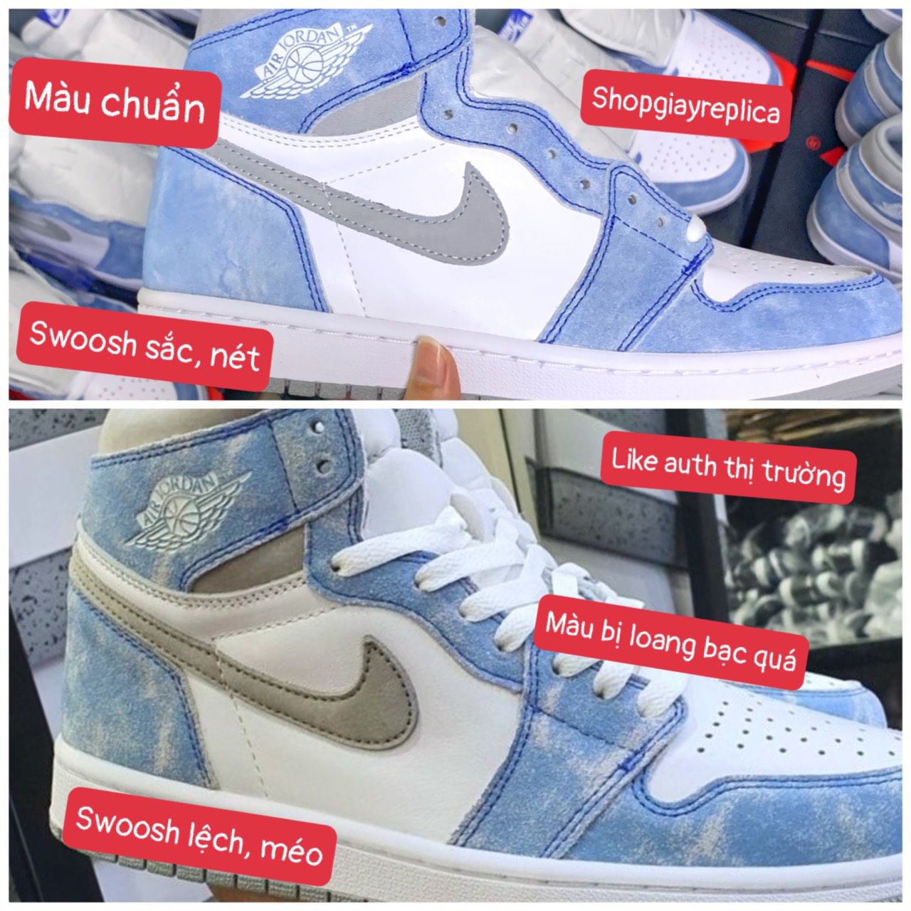 phân biệt swoosh giày nike air jordan 1 high hyper royal like auth chuẩn