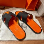 Dép Hermes Nam Da Taiga Màu Đen Đế Cam siêu cấp rep 1:1
