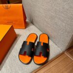 Dép Hermes Nam Da Taiga Màu Đen Đế Cam siêu cấp rep 1:1