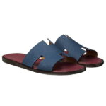 Dép Hermes Nam Da Taiga Màu Xanh Lót Đỏ Mận Siêu Cấp