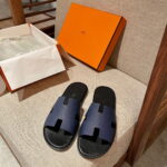 Dép lê Hermes Nam Da Taiga Màu Xanh Lót Đen Siêu Cấp rep 1:1