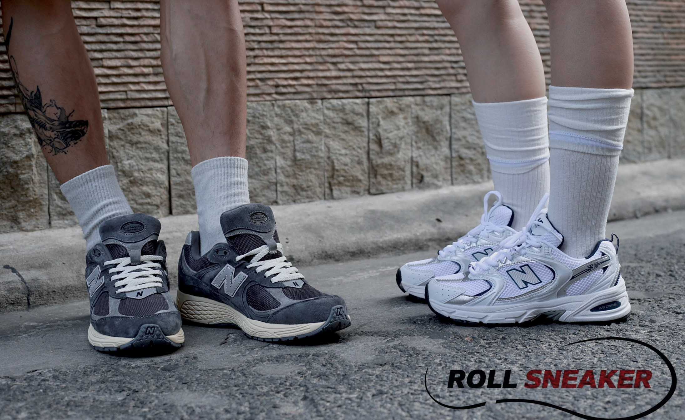 Giày New Balance 530 Trainers Running White Navy On Feet