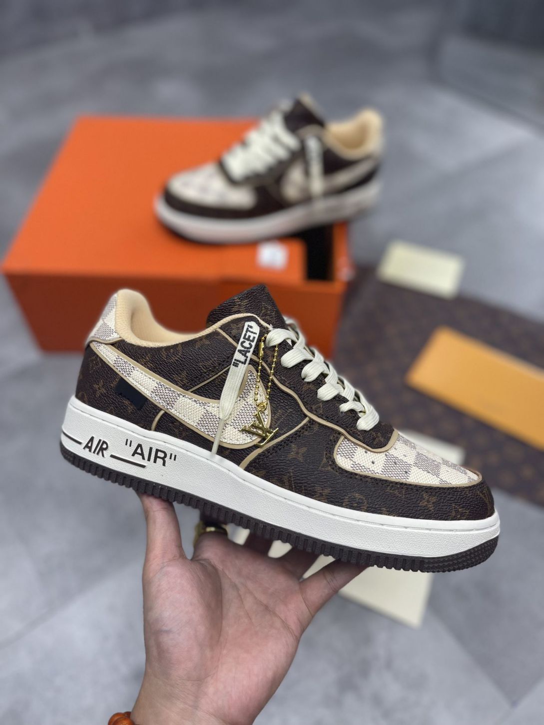 Giày Nike Air Force 1 Low x Louis Vuitton Monogram Brown Like Auth