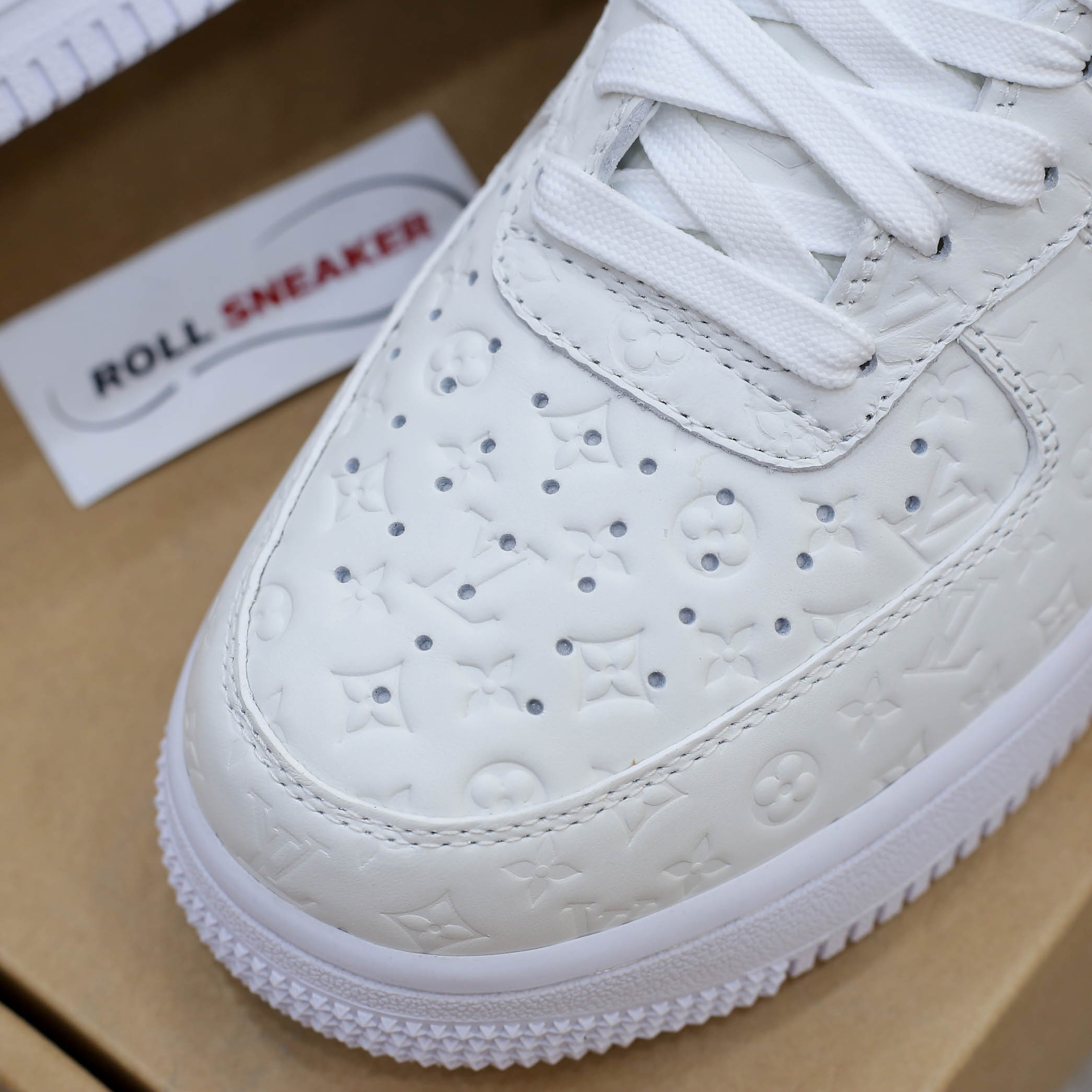 đế khâu chi tiết Giày Louis Vuitton x Nike Air Force 1 Low By Virgil Abloh ‘White’ Like Auth