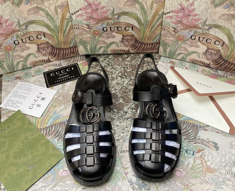 Dép Rọ Gucci black double GG Siêu Cấp