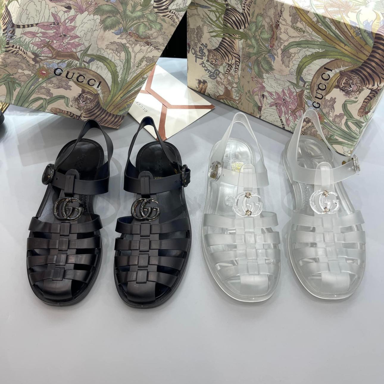 Dép Rọ Gucci Đen mặt GG Siêu Cấp