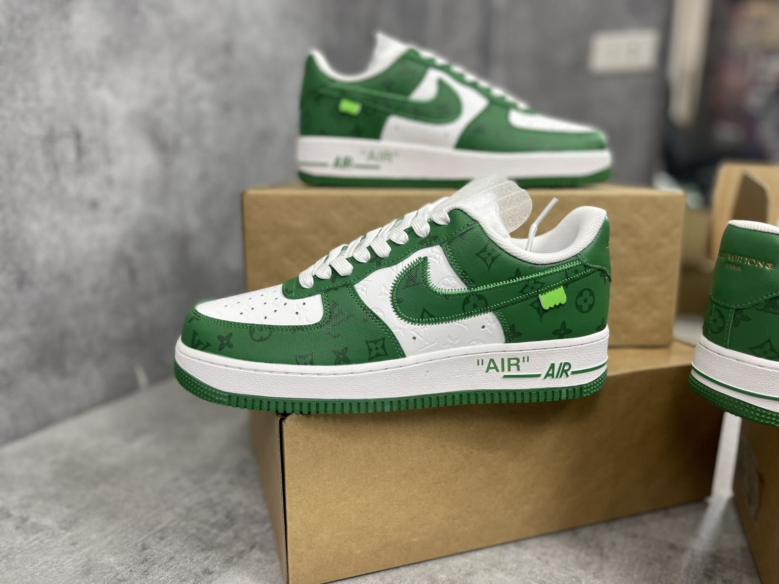 Giày Louis Vuitton x Nike Air Force Af1 Low By Virgil Abloh ‘Green’ Xanh Like Auth