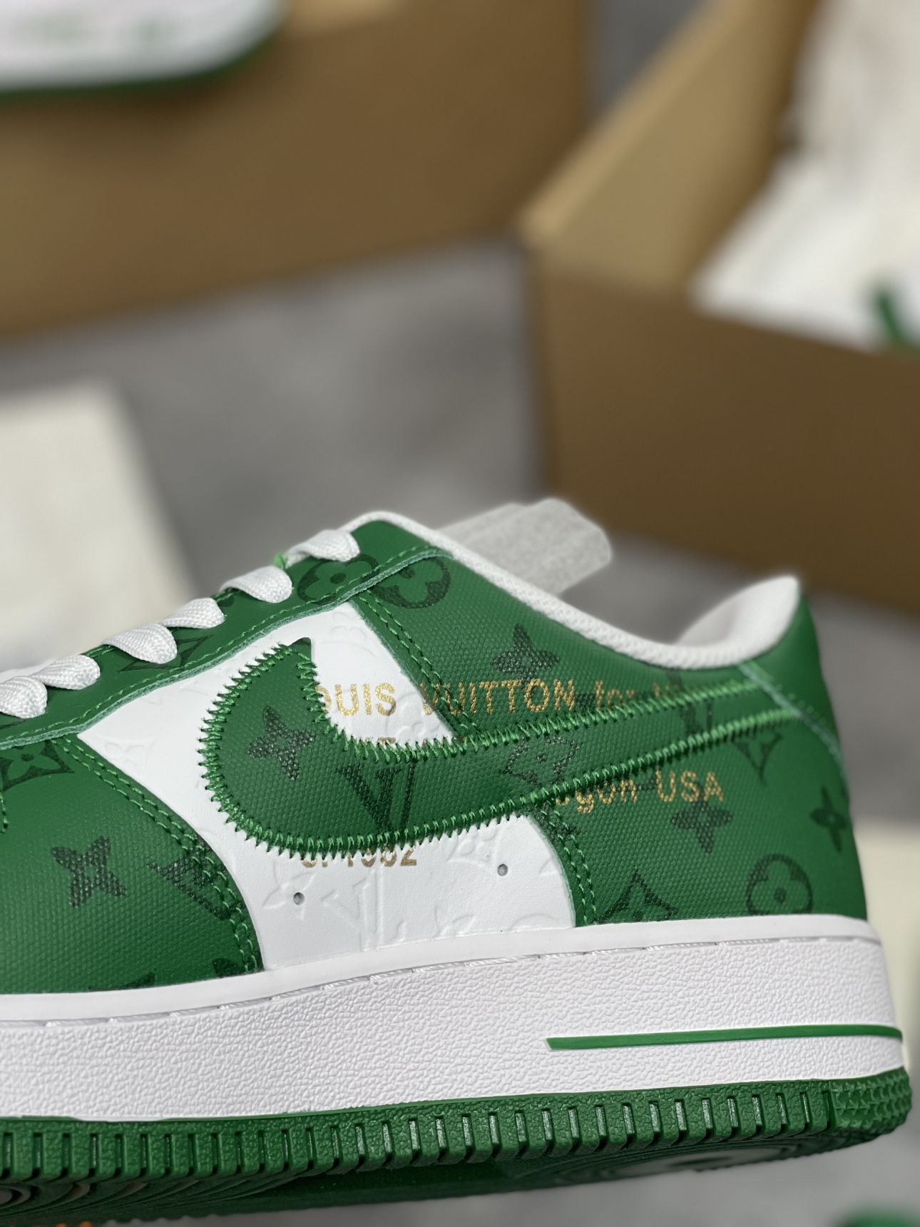Giày Louis Vuitton x Air Force 1 Xanh green like auth