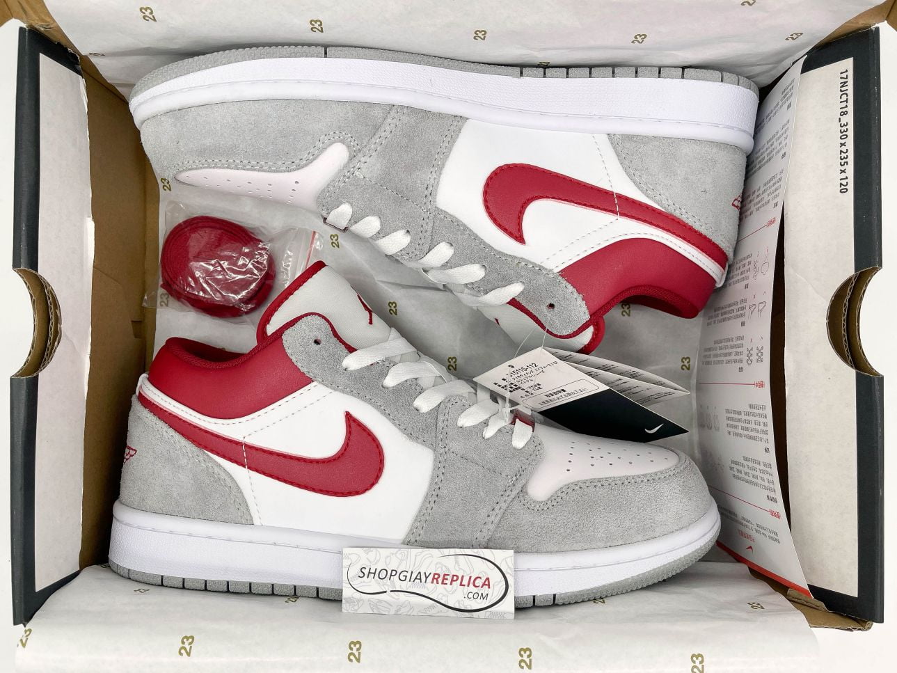 Giày Air Jordan 1 Low SE ‘Light Smoke Grey Gym Red’ rep 1:1