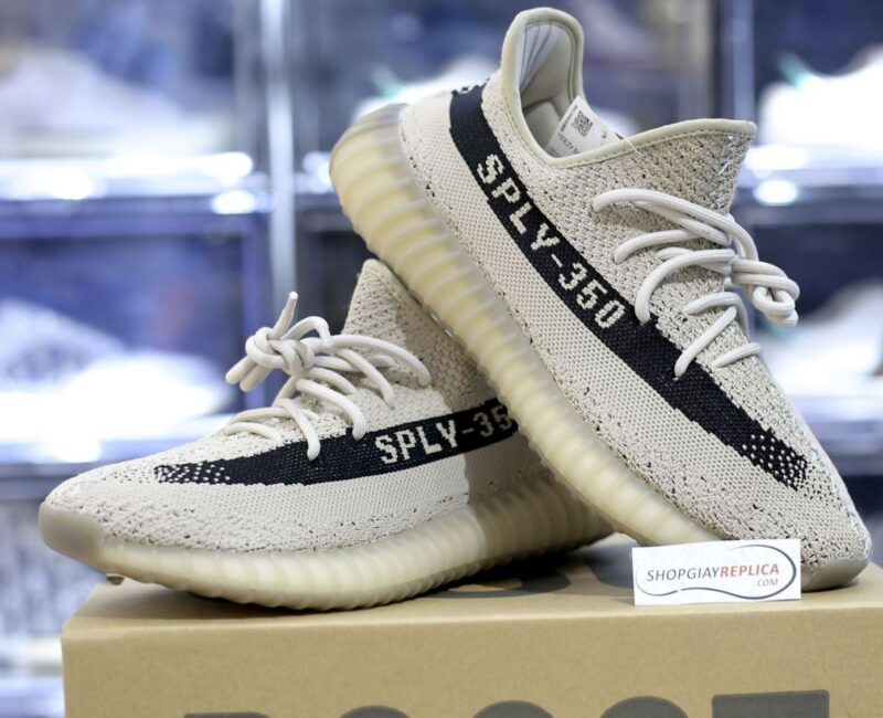 Giày và hộp Adidas Yeezy Boost 350 V2 'Beige Black' rep 1:1