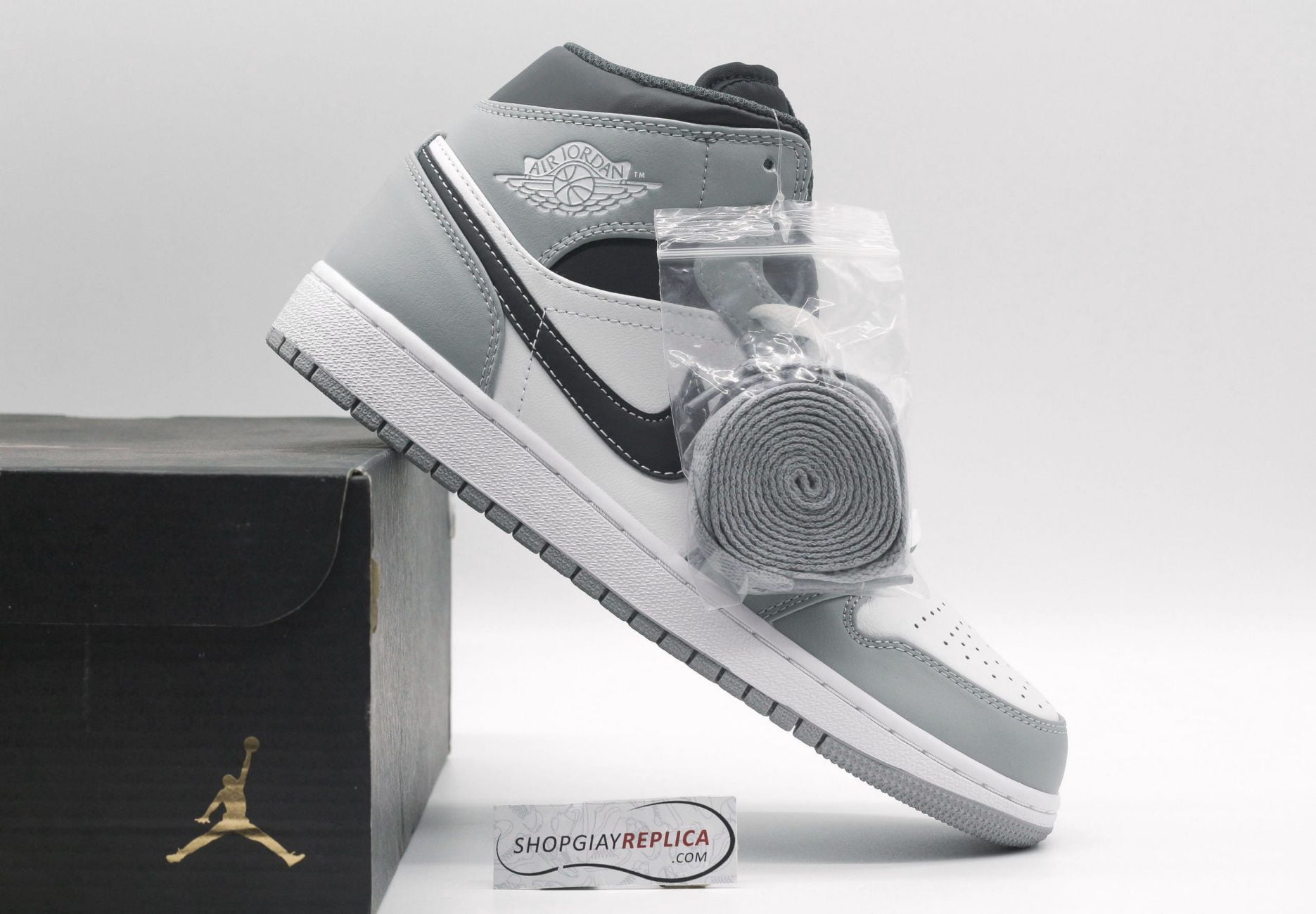 Giày Nike Air Jordan 1 Mid Light Smoke Grey Anthracite 2022 rep 1:1