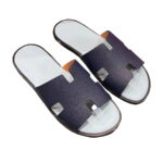 Dép Hermes da Epsom (Sần) Xanh Navy Siêu Cấp