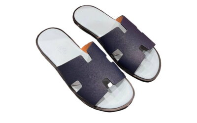 Dép Hermes da Epsom (Sần) Xanh Navy Siêu Cấp