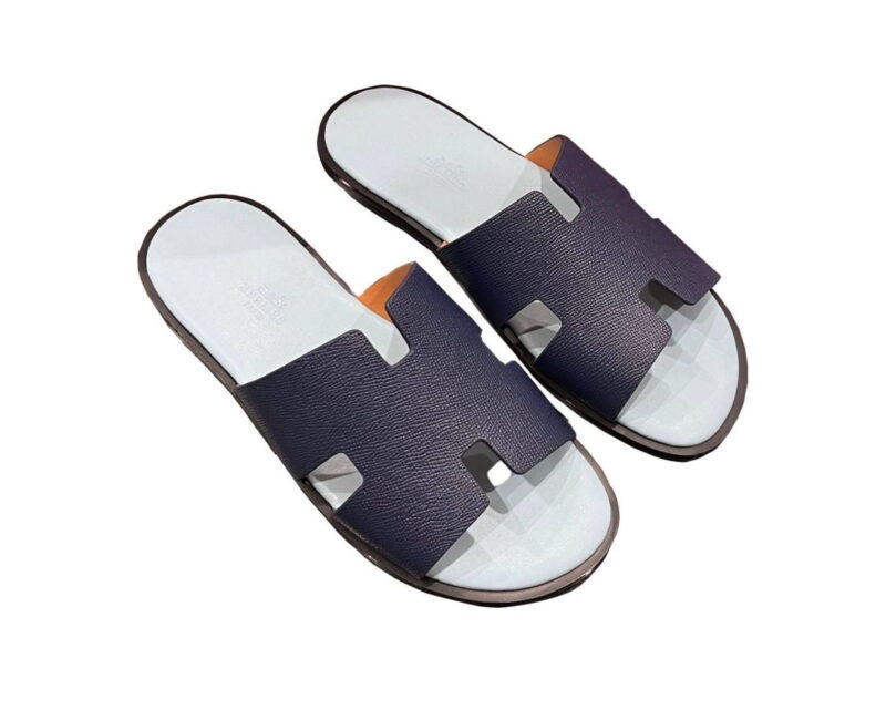 Dép Hermes da Epsom (Sần) Xanh Navy Siêu Cấp