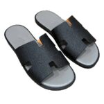 Dép Hermes Izmir da Epsom (Sần) Đen Đế Xám Siêu Cấp