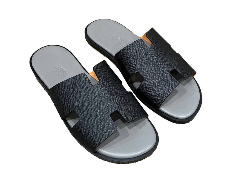 Dép Hermes Izmir da Epsom (Sần) Đen Đế Xám Siêu Cấp