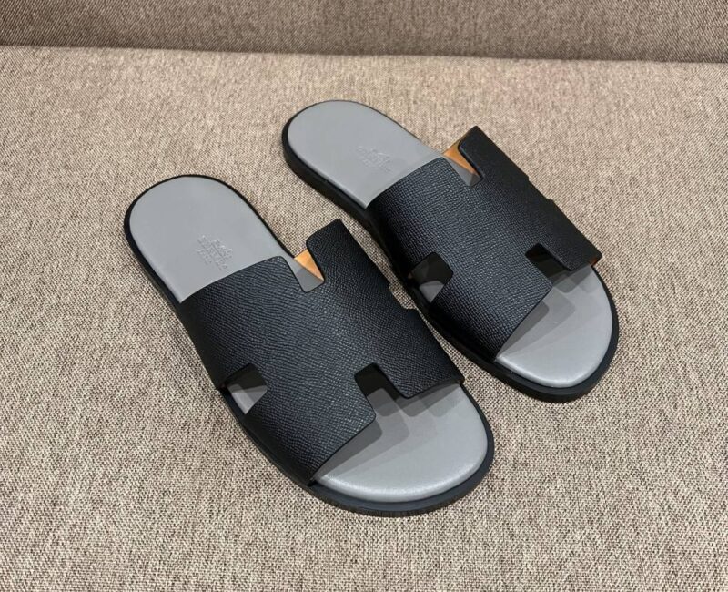 Dép Hermes Izmir da Epsom (Sần) Đen Đế Xám Siêu Cấp