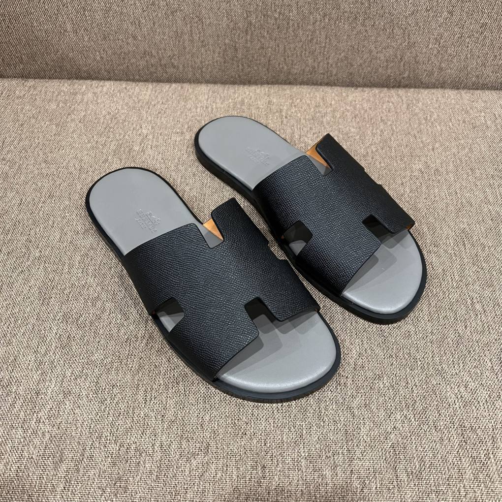 Dép Hermes Izmir da Epsom (Sần) Đen Đế Xám Siêu Cấp