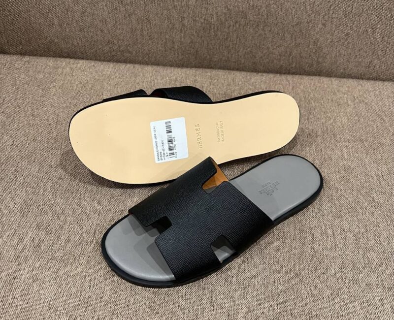 Dép Hermes Izmir da Epsom (Sần) Đen Đế Xám Siêu Cấp