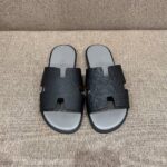 Dép Hermes nam da Epsom (Sần) Đen Đế Xám Siêu Cấp