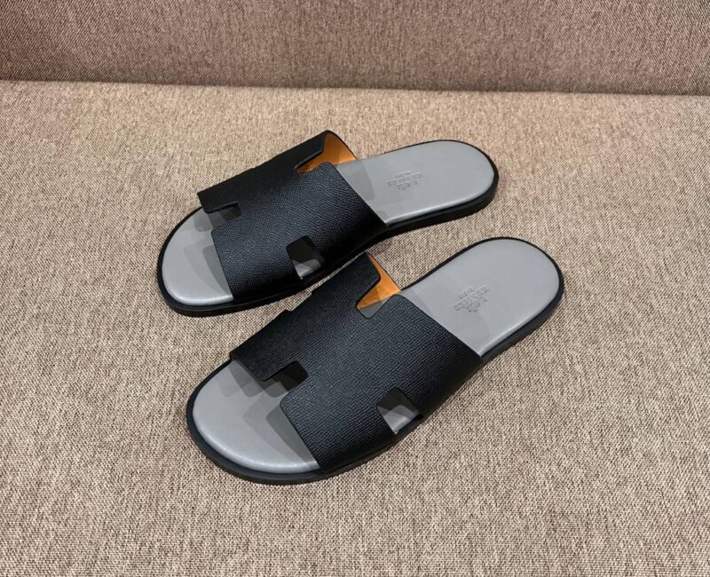 Dép Hermes nam Izmir da Epsom (Sần) Đen Đế Xám Siêu Cấp