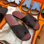 Dép Hermes Izmir Da Epsom (Sần) Nâu đế Đỏ Mận