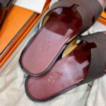 Dép Hermes Izmir Da Epsom (Sần) Nâu đế Đỏ Mận