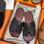 Dép Hermes Izmir Da Epsom (Sần) Nâu đế Đỏ Mận