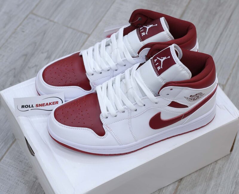 Giày Nike Air Jordan 1 Mid 'White Gym Red' trắng đỏ rep 1:1