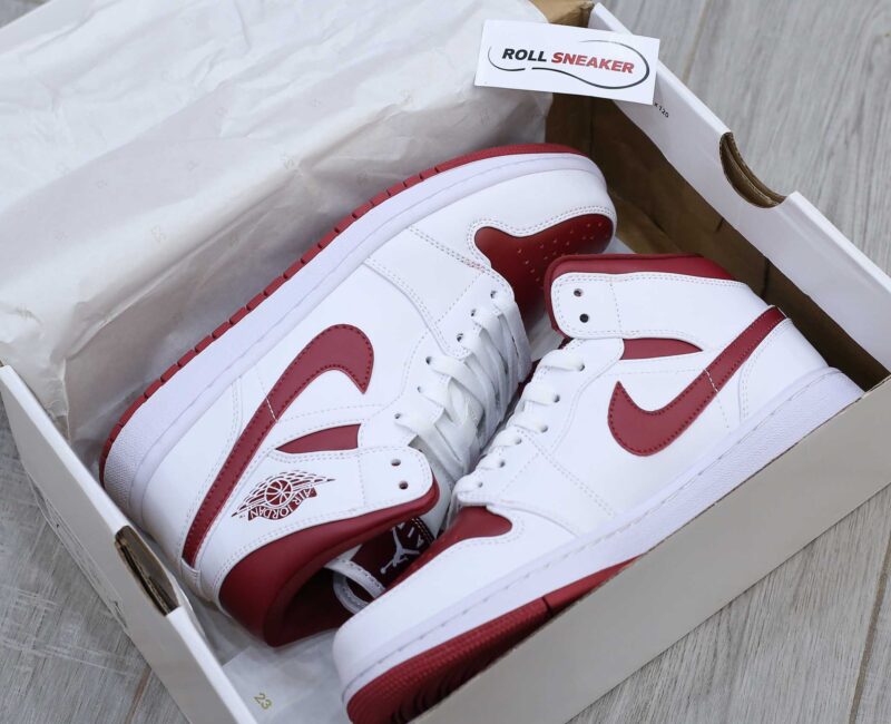 Giày Nike Air Jordan 1 Mid 'White Gym Red' trắng đỏ rep 1:1