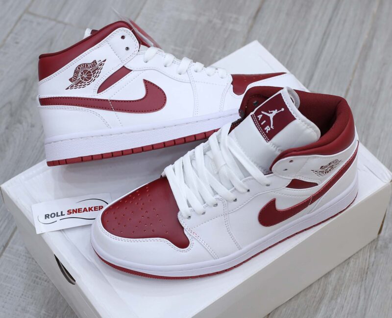 Giày Nike Air Jordan 1 Mid 'White Gym Red' trắng đỏ rep 1:1