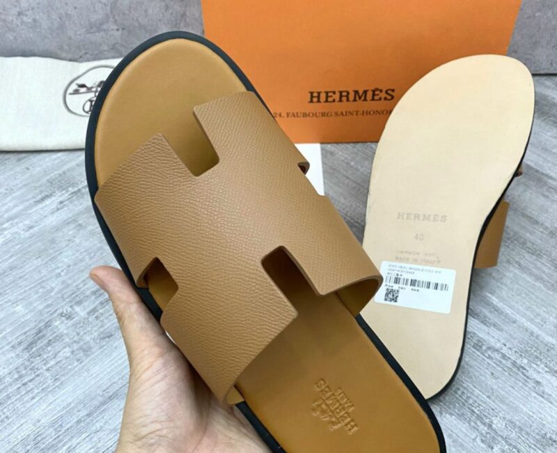 Dép Hermes Izmir Da Epsom (Sần) Full Nâu Siêu Cấp