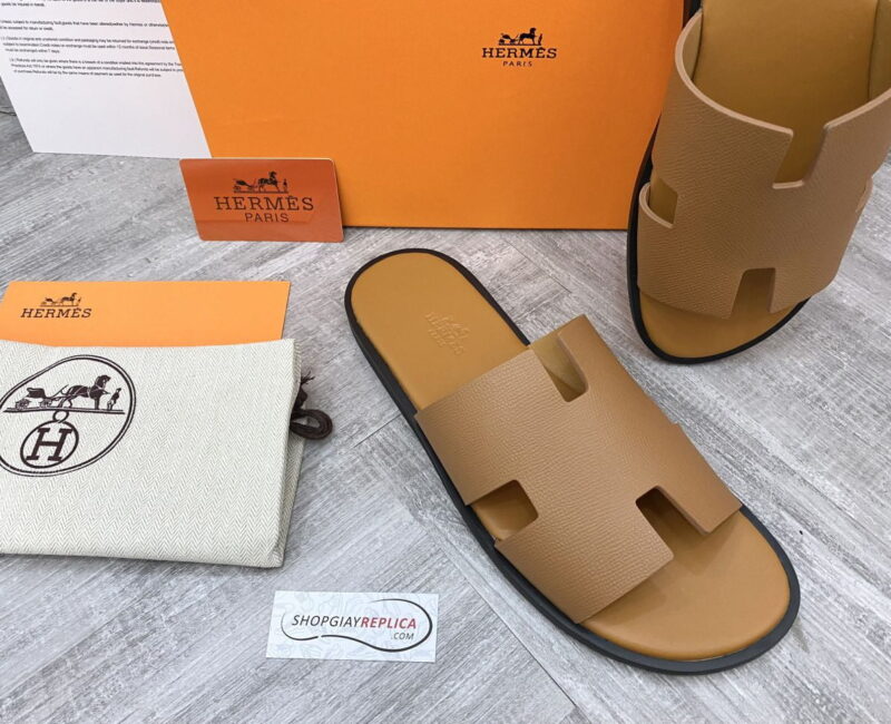 Dép Hermes Izmir Da Epsom (Sần) Full Nâu Siêu Cấp