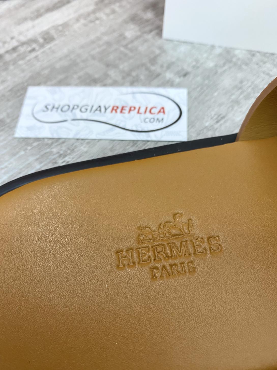 Dép Hermes Izmir Da Epsom (Sần) Full Nâu Siêu Cấp