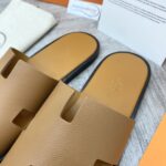 Dép Hermes nam Da Epsom (Sần) Full Brown nâu rep 1:1 đế viền đen