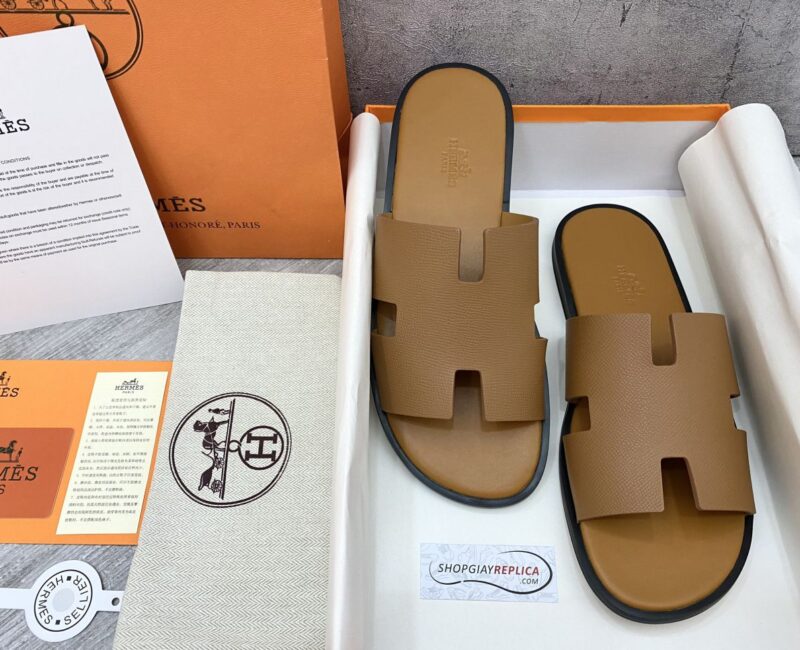 Dép Hermes Izmir Da Taiga (sần) Full Nâu rep 1:1