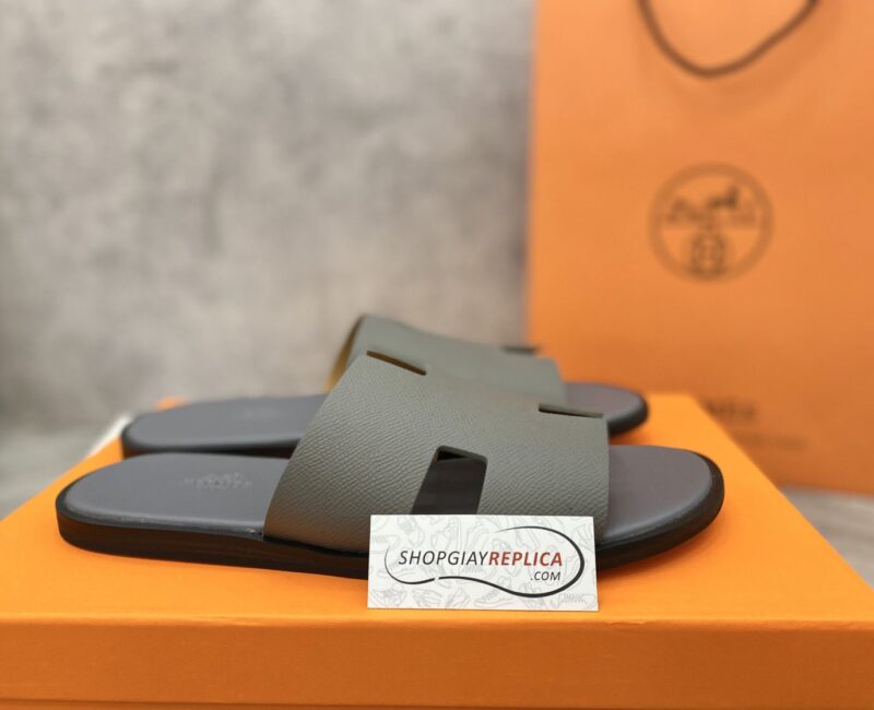 Dép Hermes Izmir Da Epsom (Sần) Xám Đế Viền Đen