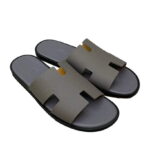 Dép Hermes Izmir Da Epsom (Sần) Xám Đế Viền Đen