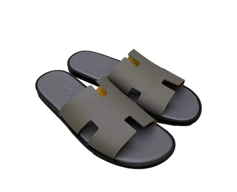 Dép Hermes Izmir Da Epsom (Sần) Xám Đế Viền Đen