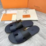 Dép Hermes Nam da Trơn 2 Màu (Bicolor) Xanh Đen