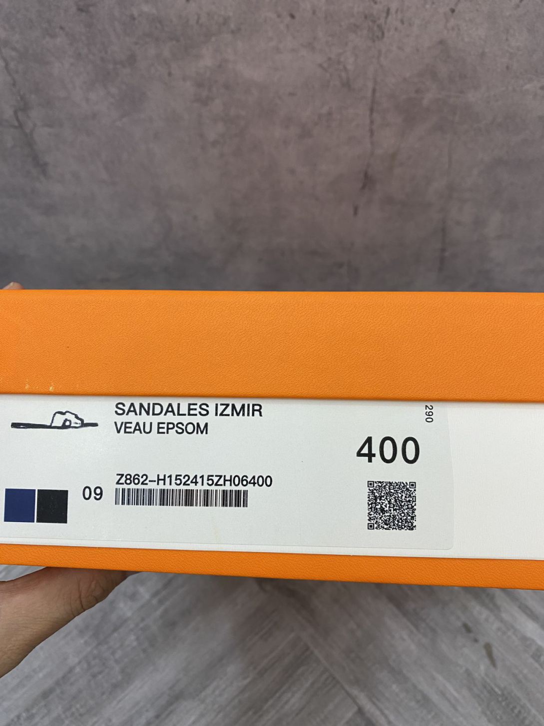 Dép Hermes Nam da Trơn 2 Màu (Bicolor) Xanh Đen