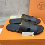 Dép Hermes Nam da Trơn 2 Màu (Bicolor) Xanh Đen