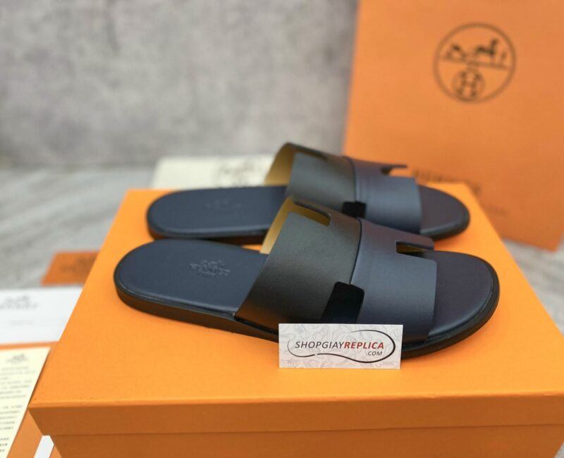 Dép Hermes Nam da Trơn 2 Màu (Bicolor) Xanh Đen